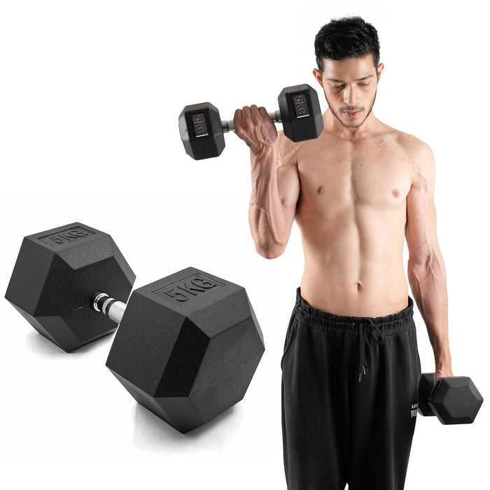 SLOVIC Rubber Dumbbells For Home & Gym | Hexa Shaped | 5 Kg | 1 piece