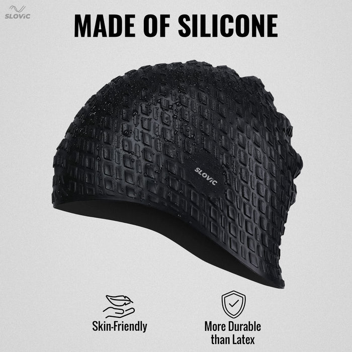 SLOVIC Swimming Combo | Swimming Goggles & Cap | Adult | Unisex | Black