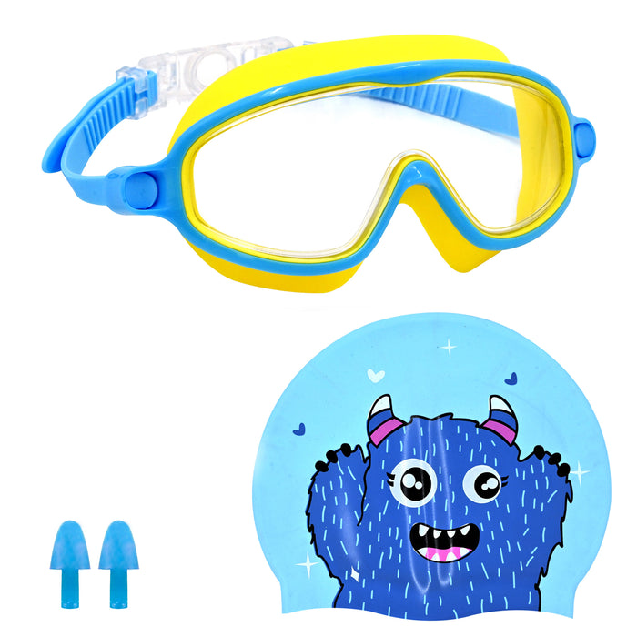 SLOVIC Swimming Kit for Kids | Swimming Goggles & Swimming Cap for Boys & Girls | Yellow & Blue