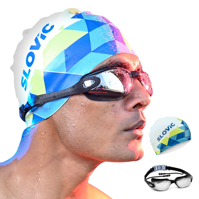 SLOVIC Swimming Combo | Swimming Goggles & Cap | Adult | Unisex