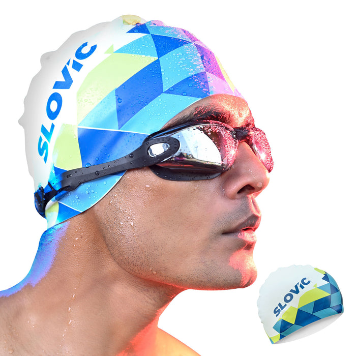 SLOVIC Silicone Swimming Cap | Adult | Unisex | Box Pattern