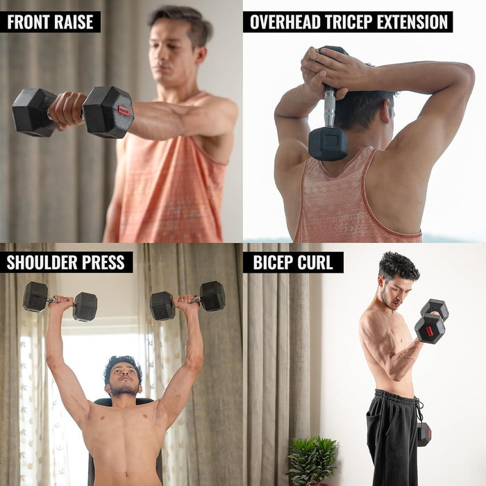 SLOVIC Rubber Dumbbells For Home & Gym | Hexa Shaped | 5 Kg | 1 piece