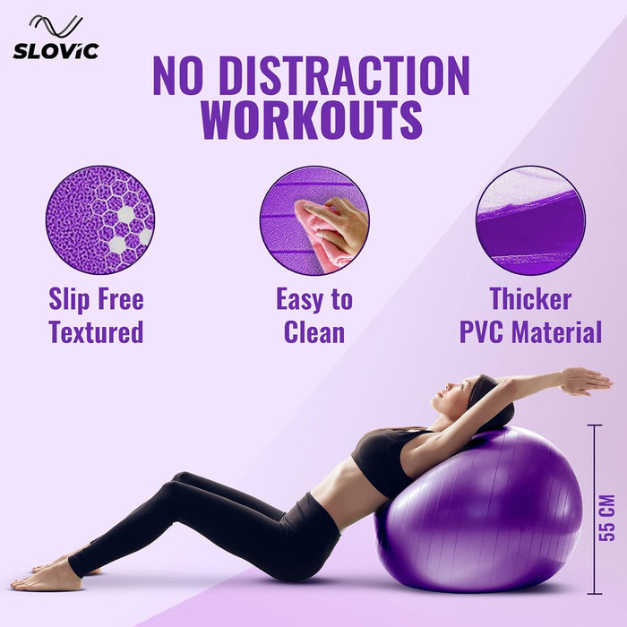 Slovic Gym Ball for Exercise | Anti Burst Coating | 55 CM