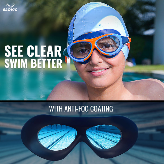 SLOVIC Swimming Kit for Kids | Swimming Goggles & Swimming Cap for Girls & Boys