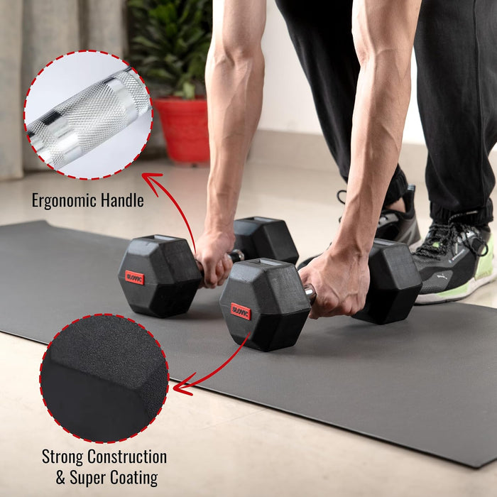 SLOVIC Rubber Dumbbells For Home & Gym | Hexa Shaped | 5 Kg | 1 piece