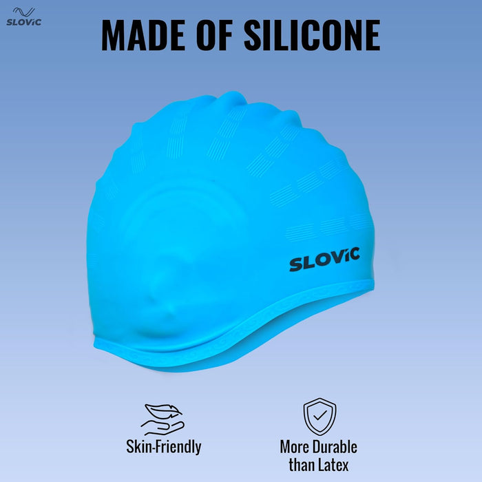 Slovic Swimming Cap for Men & Women | Waterproof Silicon Cap to Prevent Chemical Damage