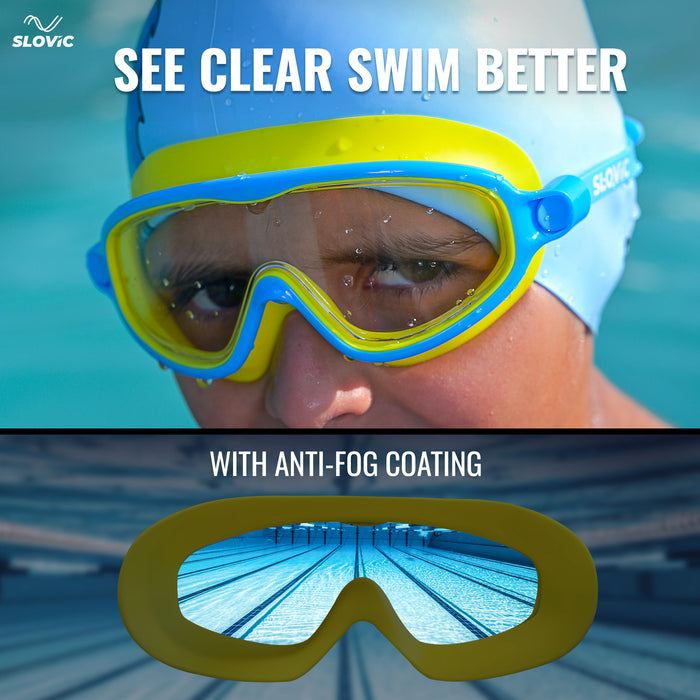 SLOVIC Swimming Kit for Kids | Swimming Goggles & Swimming Cap for Boys & Girls | Yellow & Blue