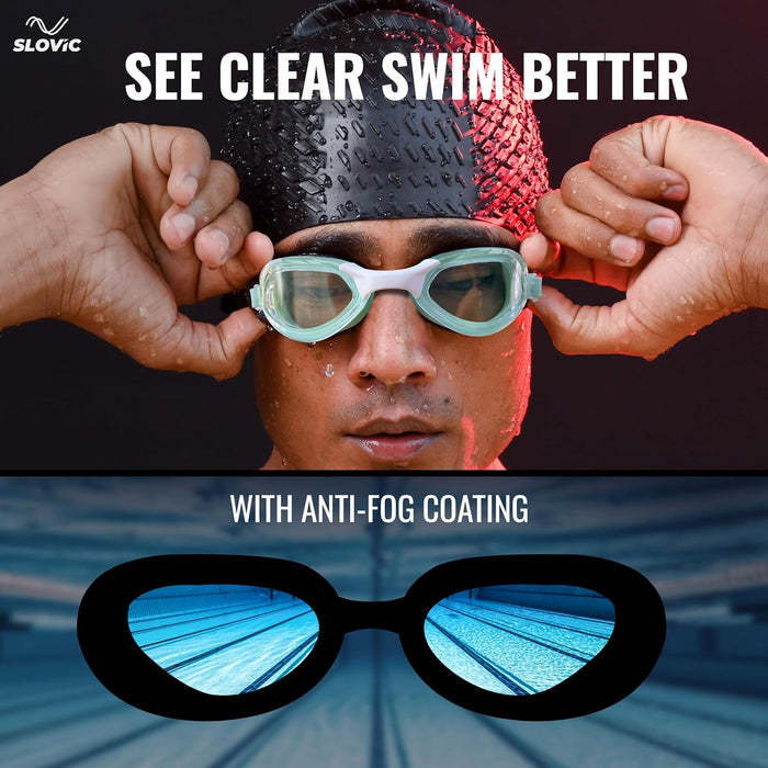 SLOVIC Swimming Goggles | Adult | Unisex | Anti-Fog & UV Protected Swimming Glasses (Green)