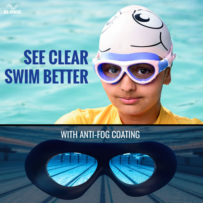 SLOVIC Swimming Kit for Kids | Swimming Goggles & Swimming Cap for Boys & Girls | Pink