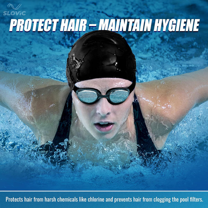 SLOVIC Swimming Combo | Swimming Goggles & Cap | Adult | Unisex | Black
