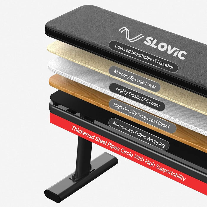 Slovic Flat Gym Bench for Home [Capacity:300 KG] | Foldable Bench Press for Home Gym