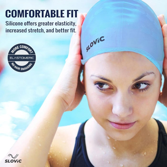 Slovic Swimming Cap for Men & Women | Waterproof Silicon Cap to Prevent Chemical Damage