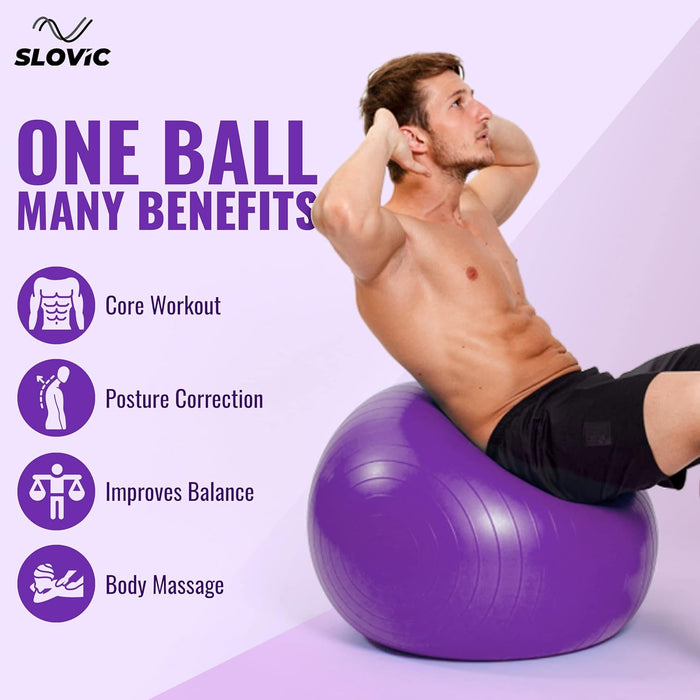 Slovic Gym Ball for Exercise | Anti Burst Coating | 55 CM
