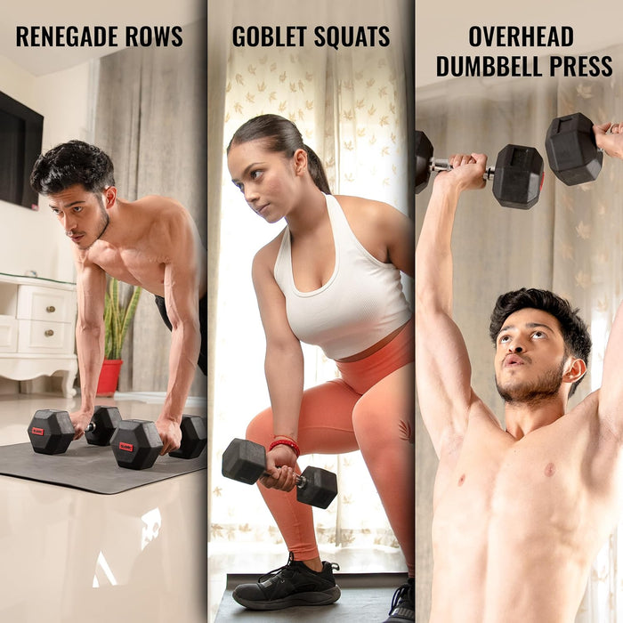 SLOVIC Rubber Dumbbells For Home & Gym | Hexa Shaped | 5 Kg | 1 piece