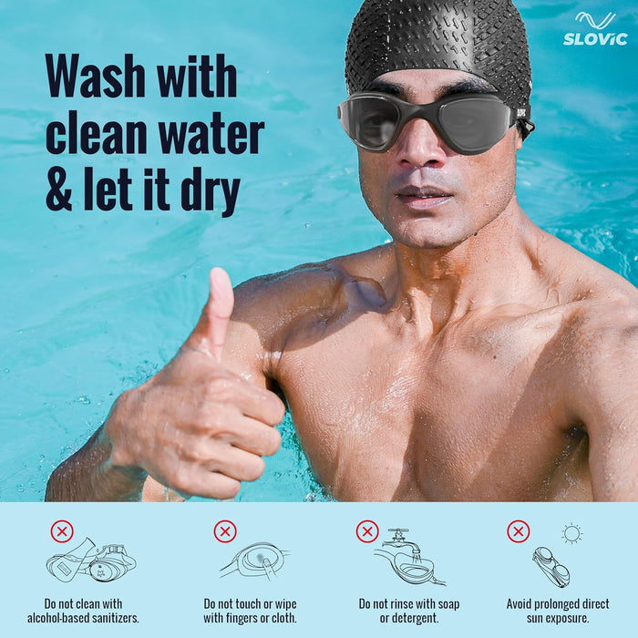 SLOVIC Swimming Goggles | Unisex | Anti-Fog & UV Protected Swimming Glasses (Black)