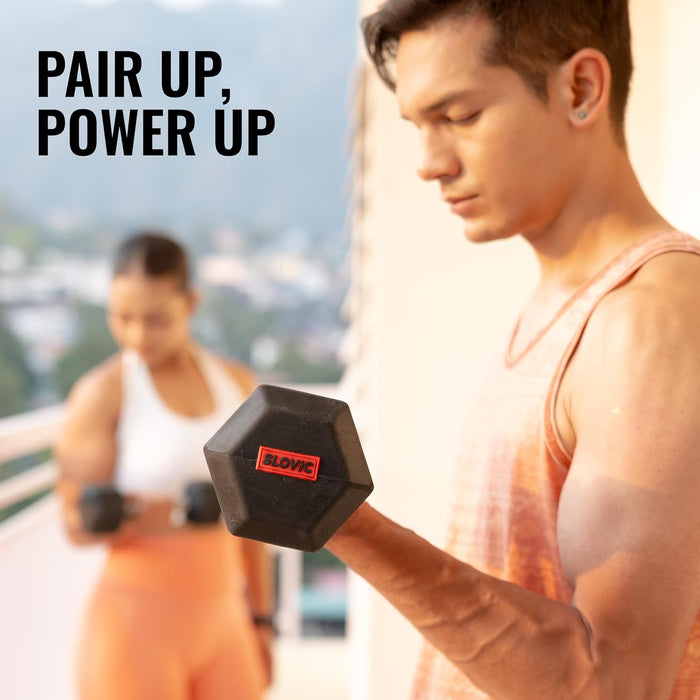 SLOVIC Rubber Dumbbells For Home & Gym | Hexa Shaped | 5 Kg | 1 piece