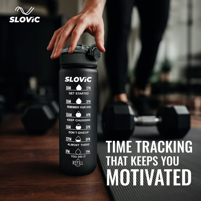 SLOVIC Sipper Water Bottle 1 Ltr | Gym Sipper Water Bottles for Adults | Motivational Water Bottle Ideal for Gym, Office, Travel & School | 100% BPA Free | Wide Mouth for Easy Cleaning