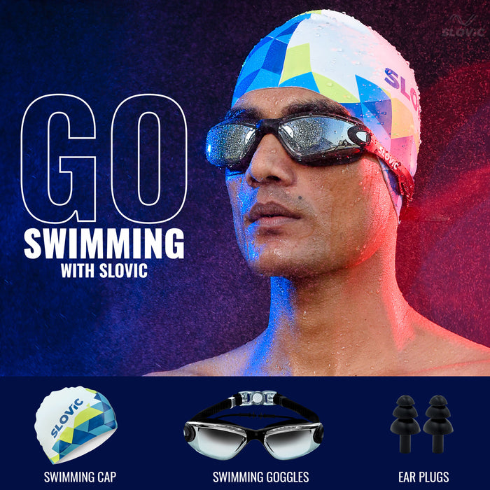 SLOVIC Swimming Combo | Swimming Goggles & Cap | Adult | Unisex