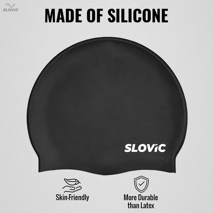 SLOVIC Swimming Combo | Swimming Goggles & Cap | Adult | Unisex | Black