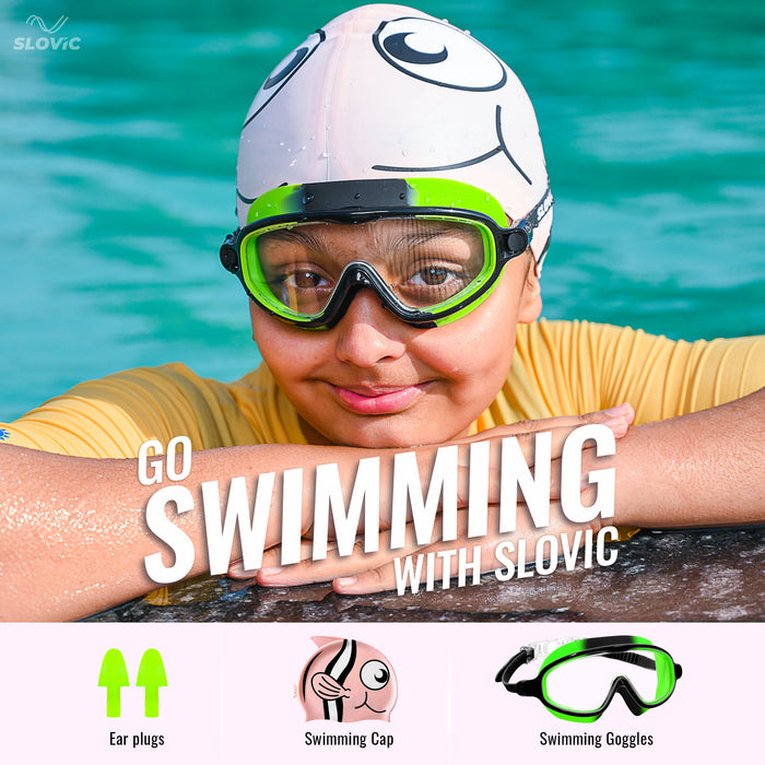 SLOVIC Swimming Kit for Kids | Swimming Goggles & Swimming Cap for Girls & Boys