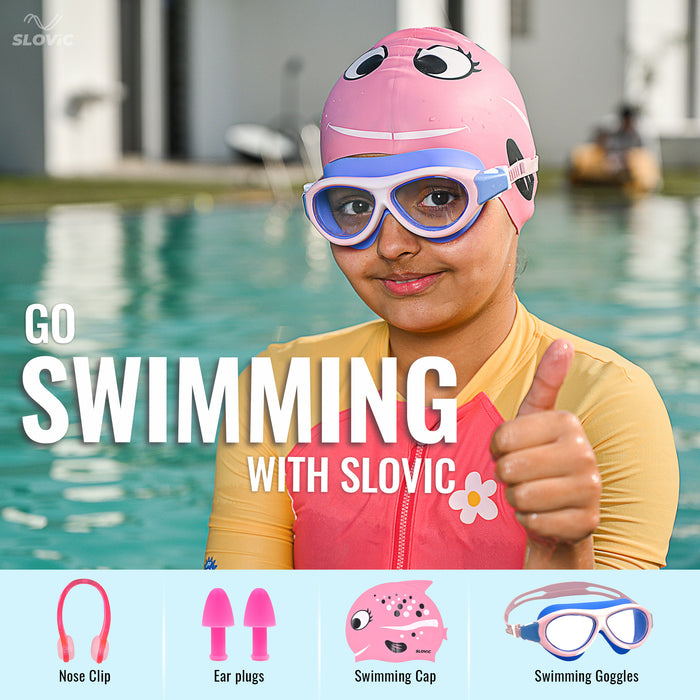 SLOVIC Swimming Kit for Kids | Swimming Goggles & Swimming Cap for Girls