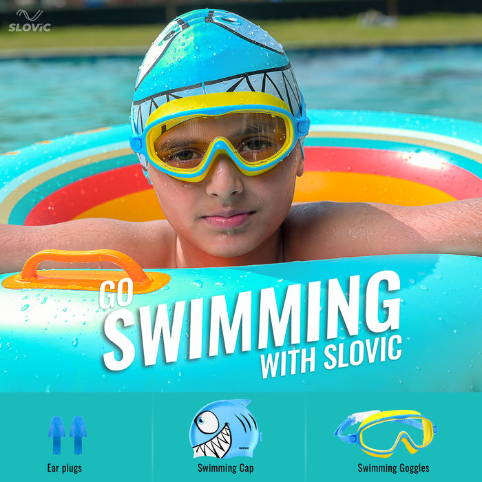 SLOVIC Swimming Kit for Kids | Swimming Goggles & Swimming Cap for Girls & Boys