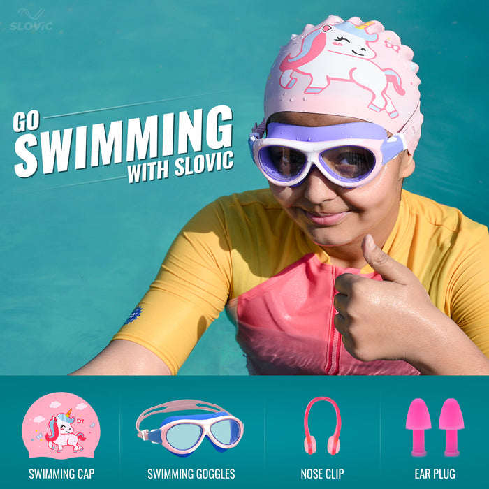 SLOVIC Swimming Kit for Kids | Swimming Goggles & Swimming Cap for Girls