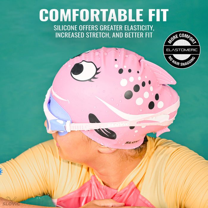 SLOVIC Swimming Cap for Kids | Red Rose Swimming Pool Cap