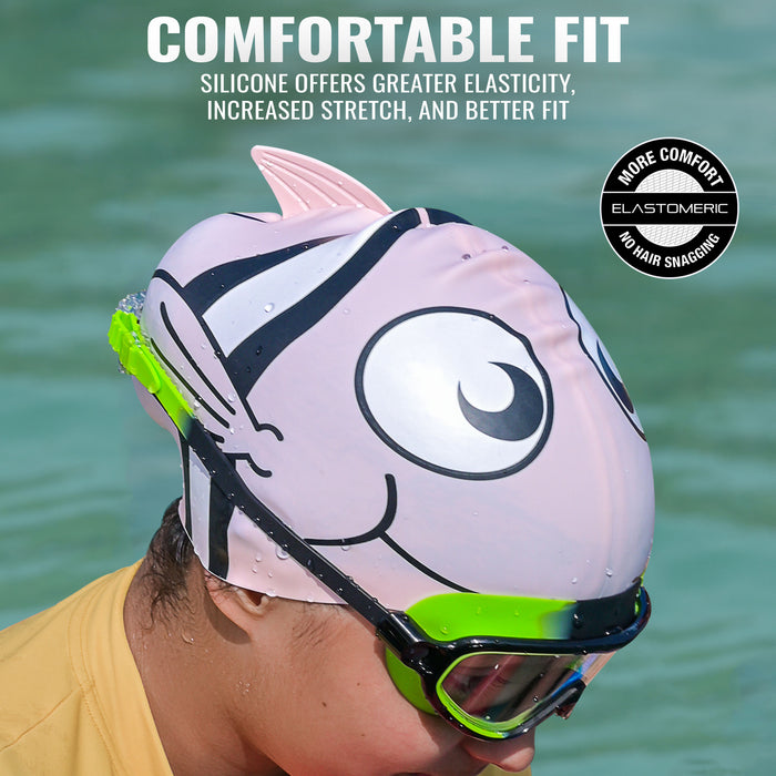 SLOVIC Swimming Cap for Kids | Pink Fish Swimming Pool Cap