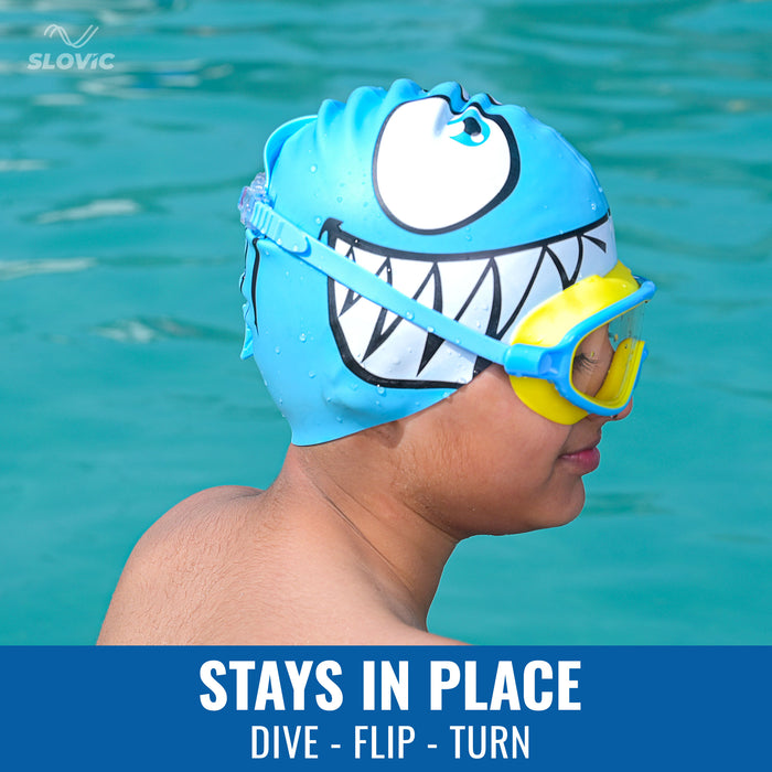 SLOVIC Swimming Cap for Kids | Shark Swimming Pool Cap