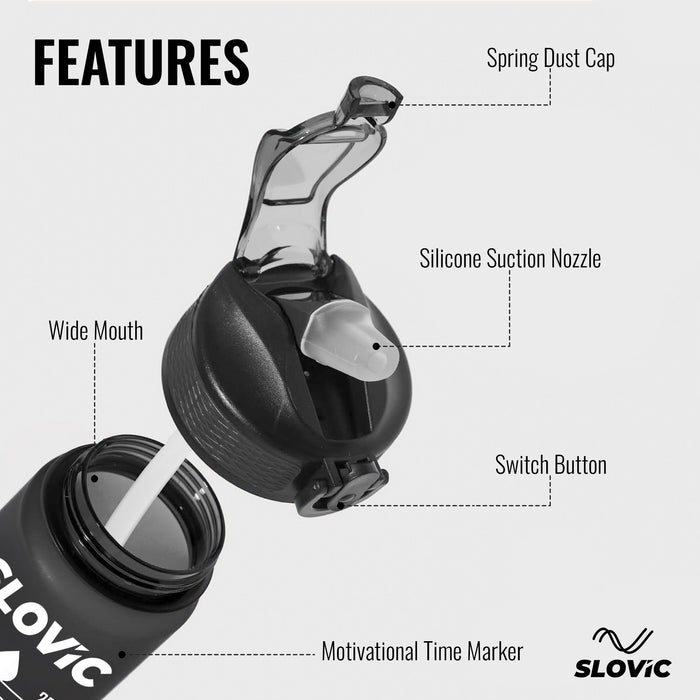 SLOVIC Sipper Water Bottle 1 Ltr | Gym Sipper Water Bottles for Adults | Motivational Water Bottle Ideal for Gym, Office, Travel & School | 100% BPA Free | Wide Mouth for Easy Cleaning