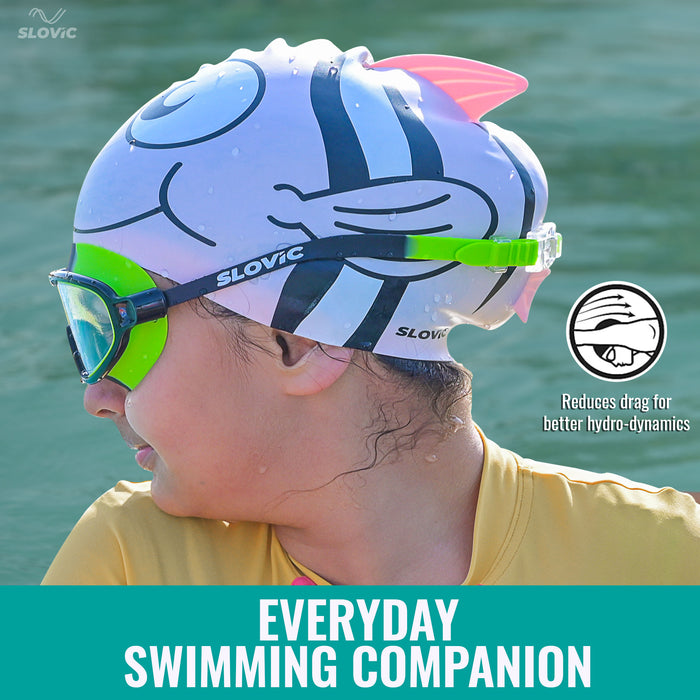 SLOVIC Swimming Cap for Kids | Pink Fish Swimming Pool Cap