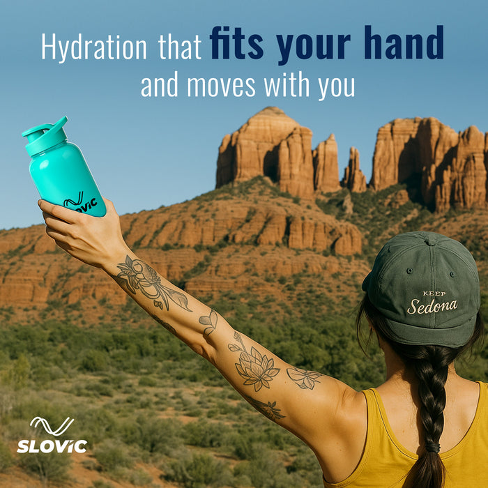 SLOVIC Water Bottle with Sipper Cap [600 ML] | Leaf-Proof Gym Bottles for Adults | 100% BPA Free Water Bottle for School Kids | Ideal for Traveling & Office | Ergonomic Carry Handle | Solid Blue
