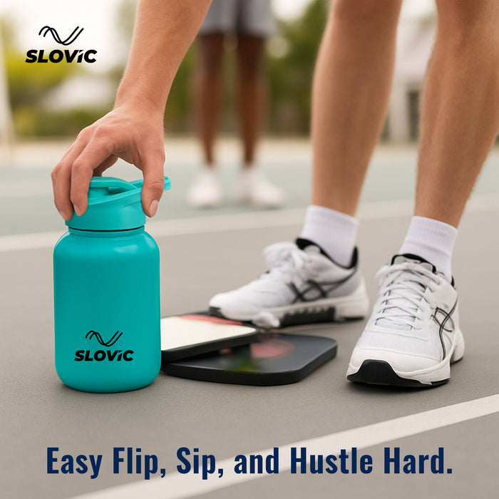 SLOVIC Water Bottle with Sipper Cap [600 ML] | Leaf-Proof Gym Bottles for Adults | 100% BPA Free Water Bottle for School Kids | Ideal for Traveling & Office | Ergonomic Carry Handle | Solid Blue