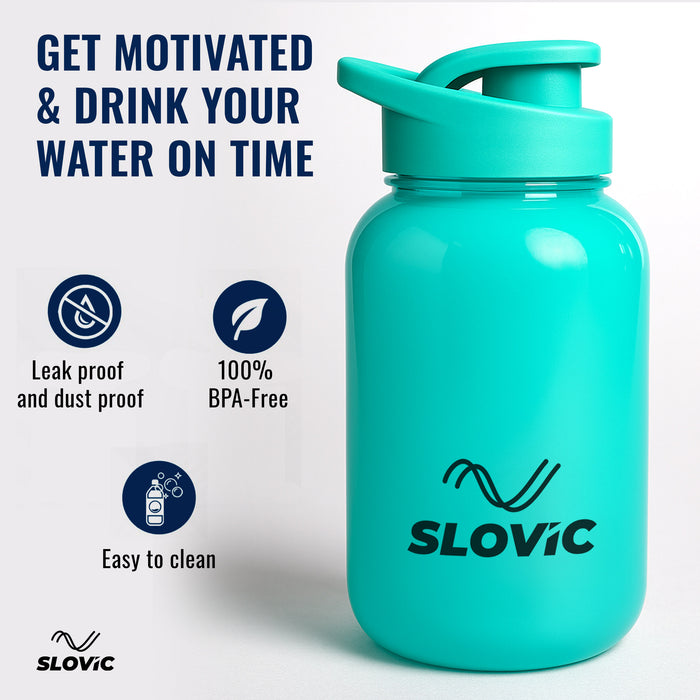 SLOVIC Water Bottle with Sipper Cap [600 ML] | Leaf-Proof Gym Bottles for Adults | 100% BPA Free Water Bottle for School Kids | Ideal for Traveling & Office | Ergonomic Carry Handle | Solid Blue