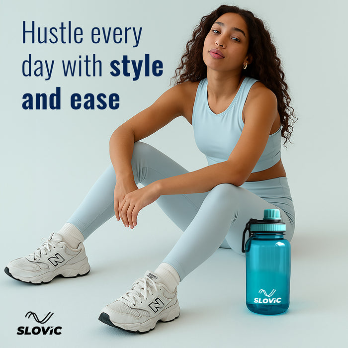 SLOVIC Water Bottle with Screw Cap [600 ML] | Leaf-Proof Gym Bottles for Adults | 100% BPA Free Water Bottle for School Kids | Ideal for Traveling & Office | Ergonomic Carry Handle | Transparent Blue