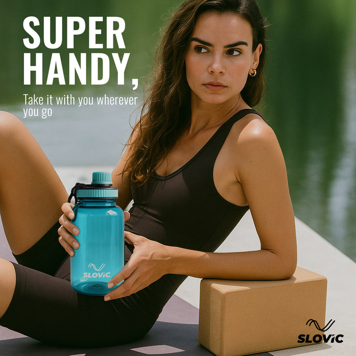 SLOVIC Water Bottle with Screw Cap [600 ML] | Leaf-Proof Gym Bottles for Adults | 100% BPA Free Water Bottle for School Kids | Ideal for Traveling & Office | Ergonomic Carry Handle | Transparent Blue