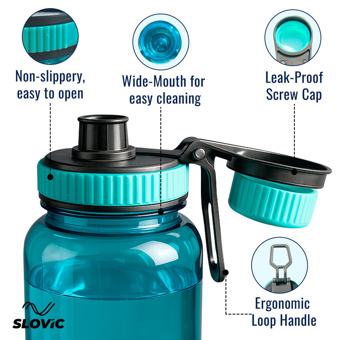 SLOVIC Water Bottle with Screw Cap [600 ML] | Leaf-Proof Gym Bottles for Adults | 100% BPA Free Water Bottle for School Kids | Ideal for Traveling & Office | Ergonomic Carry Handle | Transparent Blue