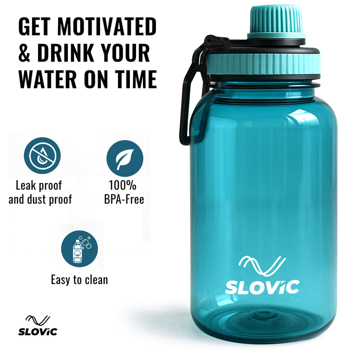 SLOVIC Water Bottle with Screw Cap [600 ML] | Leaf-Proof Gym Bottles for Adults | 100% BPA Free Water Bottle for School Kids | Ideal for Traveling & Office | Ergonomic Carry Handle | Transparent Blue