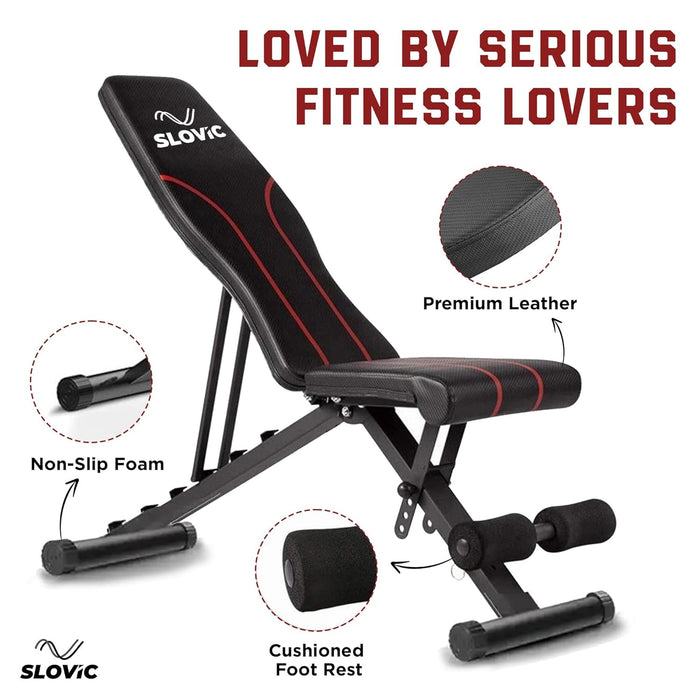 SLOVIC Adjustable and Foldable Fitness Bench for Home Workout