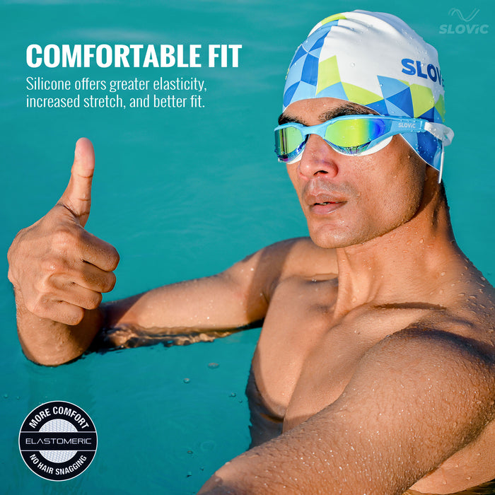 SLOVIC Silicone Swimming Cap | Adult | Unisex | Box Pattern