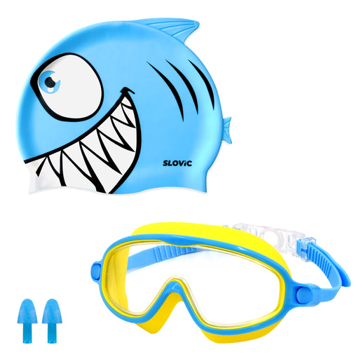 Slovic Swimming Kit Swimming Goggles & Swimming Cap for Kids (Blue)