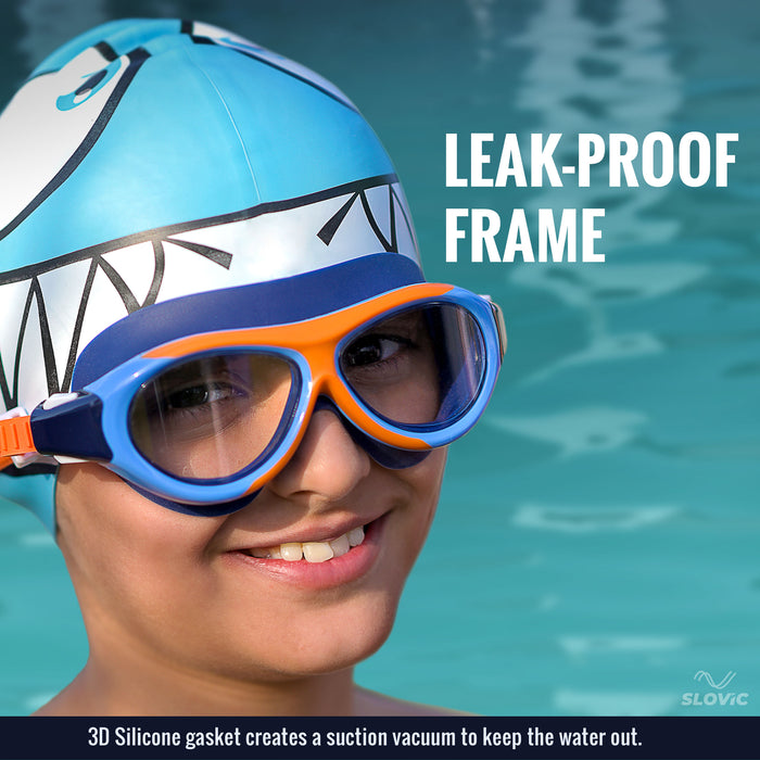 SLOVIC Swimming Kit for Kids | Swimming Goggles & Swimming Cap for Boys & Girls | Blue & Orange