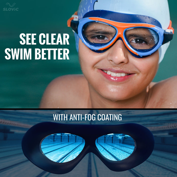 SLOVIC Swimming Kit for Kids | Swimming Goggles & Swimming Cap for Boys & Girls | Blue & Orange