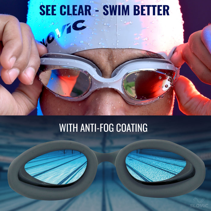 SLOVIC Swimming Combo | Swimming Goggles & Cap | Adult | Unisex | Grey