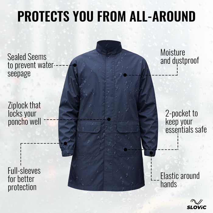 Sloivc Poncho Rain Coat for Men & Women Waterproof | Rain Jacket for Men Waterproof | Durable & Lightweight Unisex Raincoat | Camping Accessories for Outdoor | Navy Blue