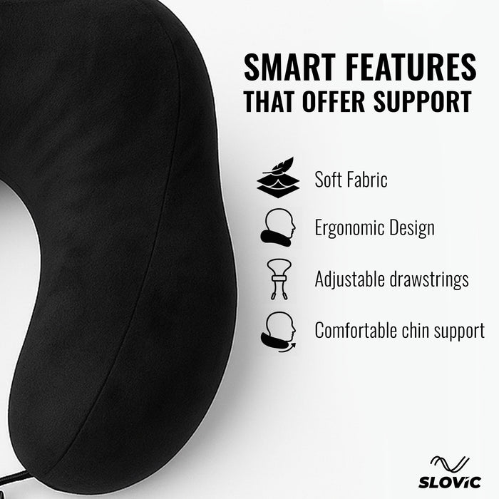 SLOVIC Neck Pillow for Travelling | Premium Memory Foam Pillow for Flight, Car, Bus, Train | 360° Neck Support with Soft Fabric | Travel Accessories | Includes Carrying Bag