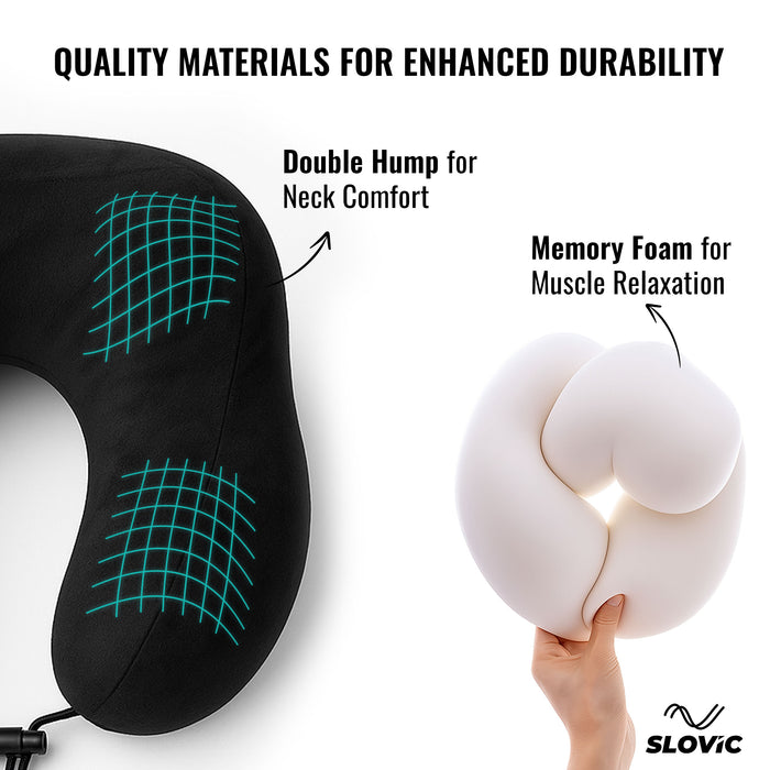SLOVIC Neck Pillow for Travelling | Premium Memory Foam Pillow for Flight, Car, Bus, Train | 360° Neck Support with Soft Fabric | Travel Accessories | Includes Carrying Bag