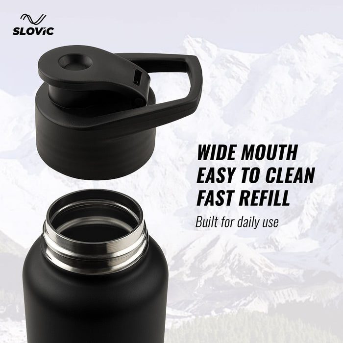 SLOVIC Steel Water Bottle 1 Ltr | Fridge Water Bottle with Sipper Cap | 100% BPA Free & leak-Proof | Sipper Bottles for Adults | Ideal for School, Gym, Office, Travel | Black