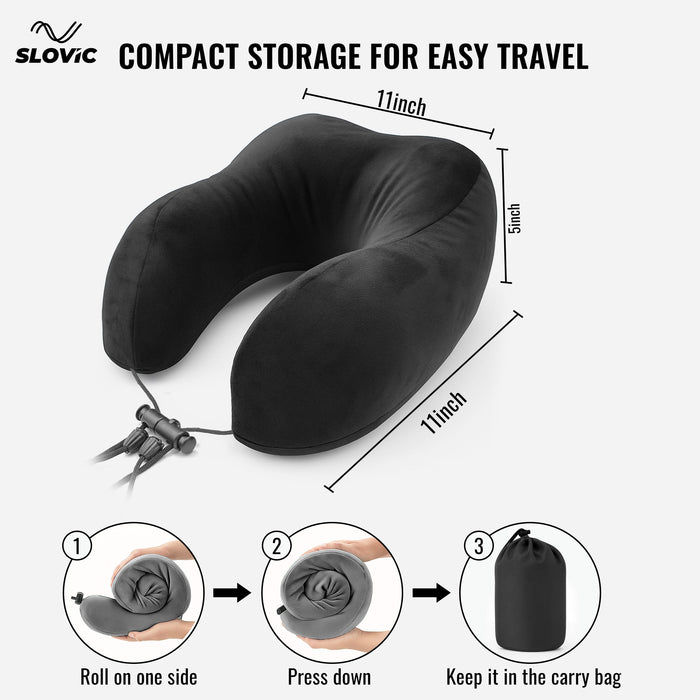 SLOVIC Neck Pillow for Travelling | Premium Memory Foam Pillow for Flight, Car, Bus, Train | 360° Neck Support with Soft Fabric | Travel Accessories | Includes Carrying Bag